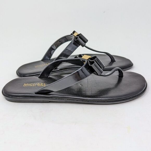 MICHAEL KORS KAYDEN JELLY FLIP FLOPS‎ SANDALS with BOW Black Size 5 - Picture 2 of 5